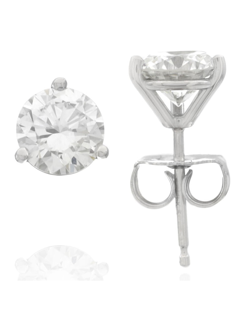 Round Brilliant Cut Diamond Martini Stud Earring in 18KW