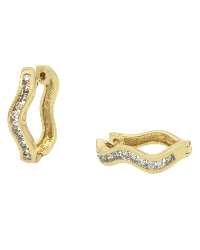 Diamond Wavy Hoop Earrings in Yellow Gold