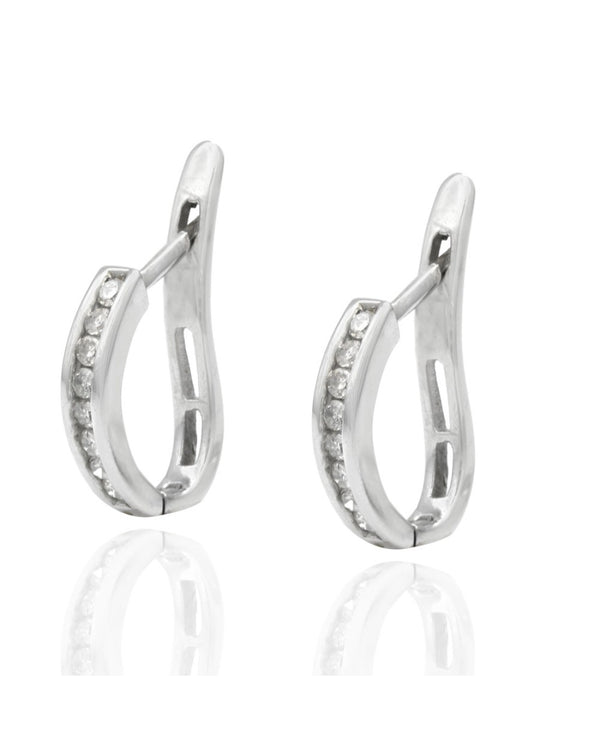 Diamond Small Curved Earrings in White Gold