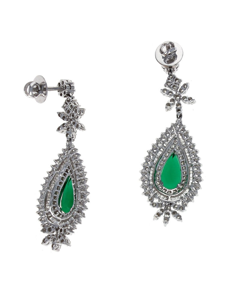 Synthetic Emerald and Diamond Floral Accent Dangle Earrings