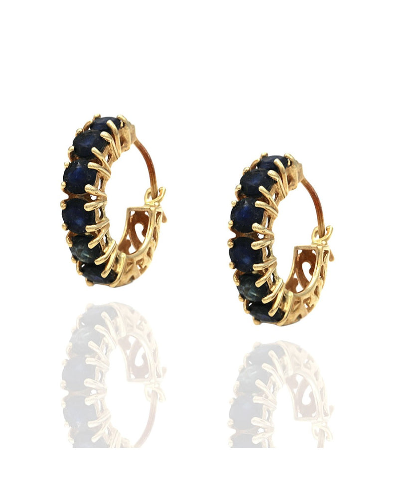 Blue Sapphire Small Hoop Earrings in Yellow Gold