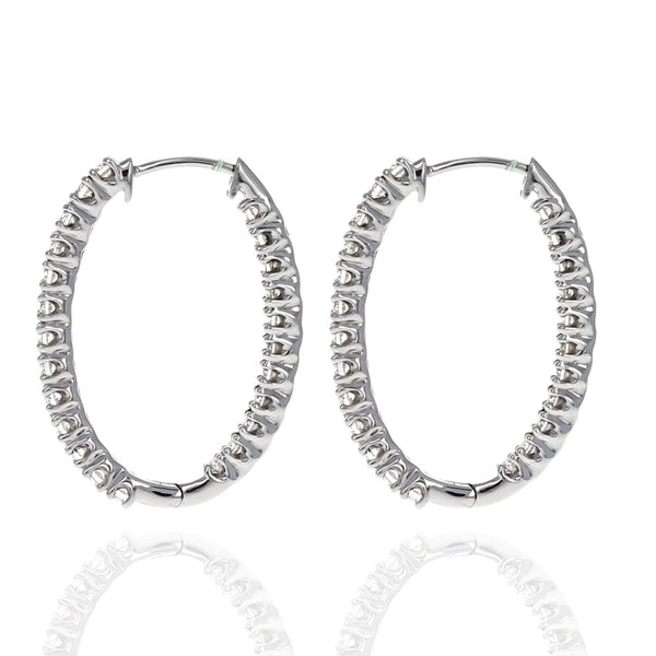 Diamond Inside Outside Oval Hoop Earrings in White Gold