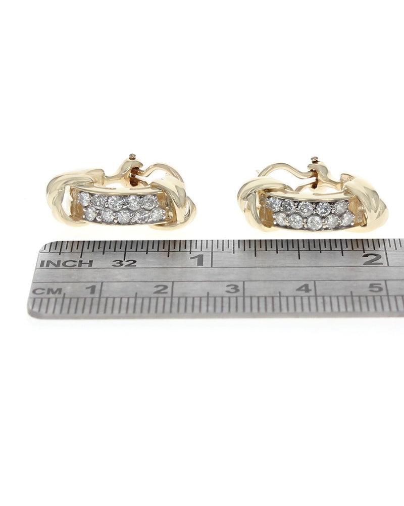 2 Row Diamond Fluted Accent Earrings in Yellow Gold