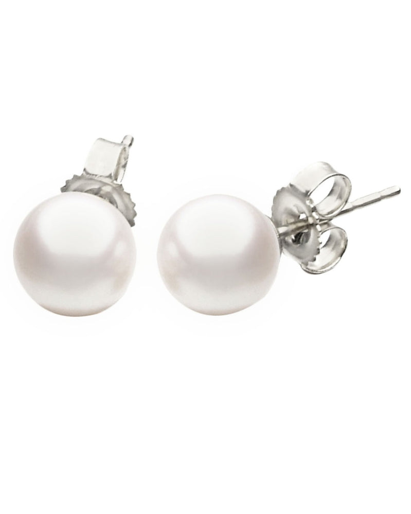 Cultured Akoya Pearl Stud Earrings in White Gold