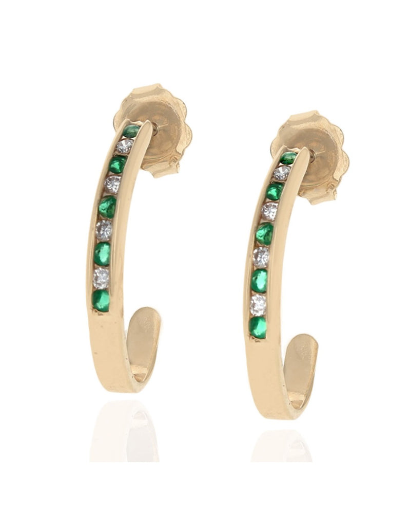 Alternating Emerald and Diamond J Earrings