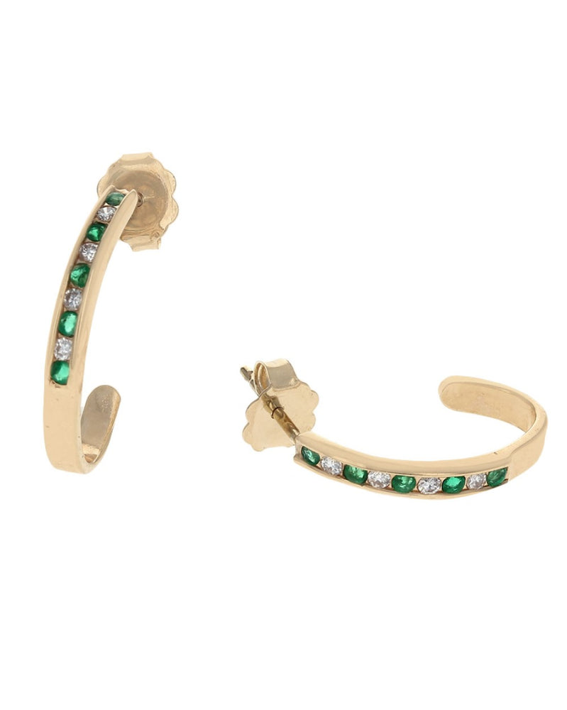 Alternating Emerald and Diamond J Earrings