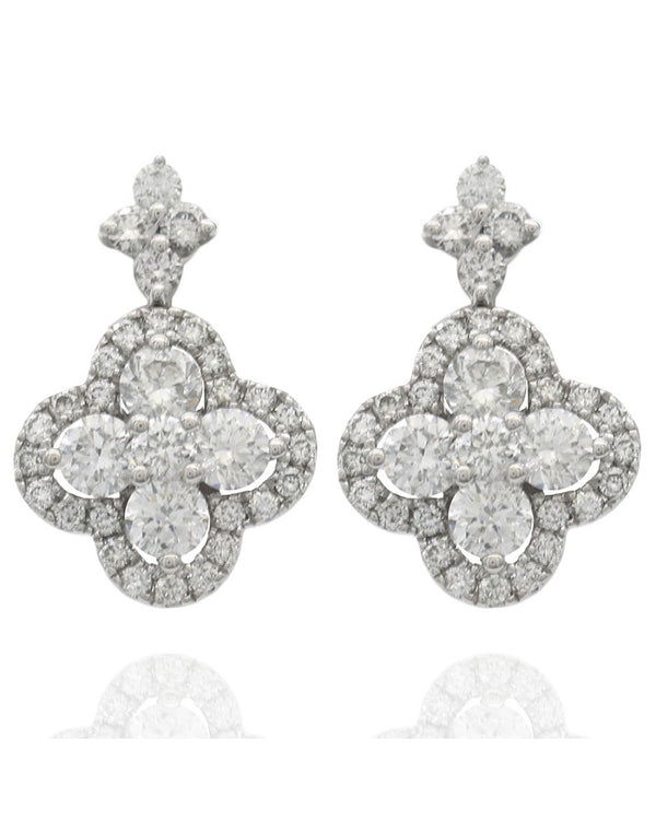 Diamond Flower Drop Earrings