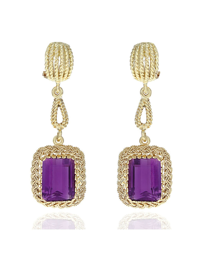 Amethyst Dangle Earrings in Gold