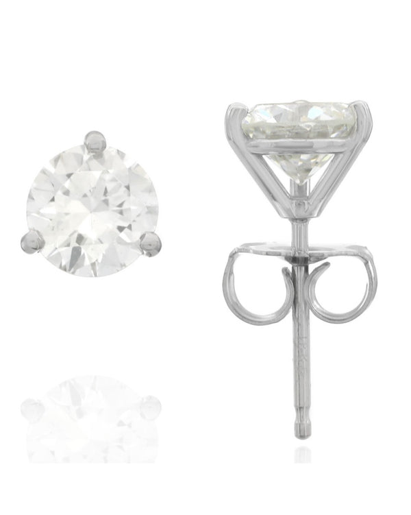 Round Brilliant Cut Diamond Martini Stud Earrings in 14KW