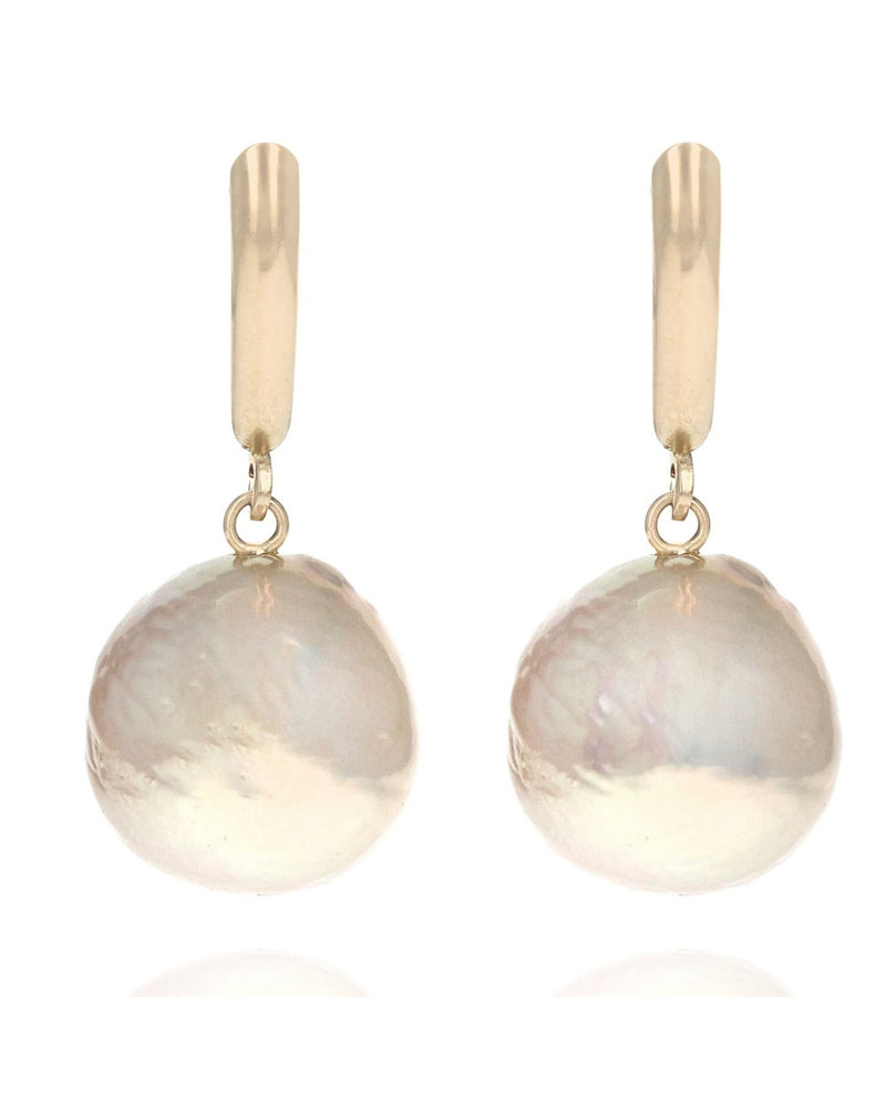 Freshwater Pearl Drop Earrings in Yellow Gold