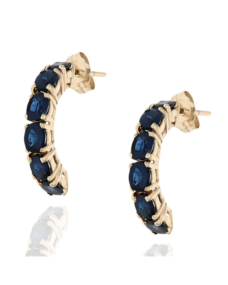 Blue Sapphire Half Hoop Earrings in Yellow Gold