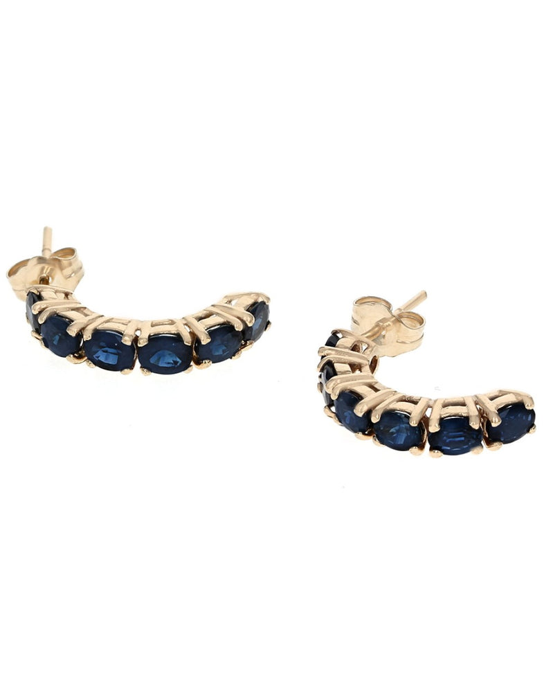 Blue Sapphire Half Hoop Earrings in Yellow Gold