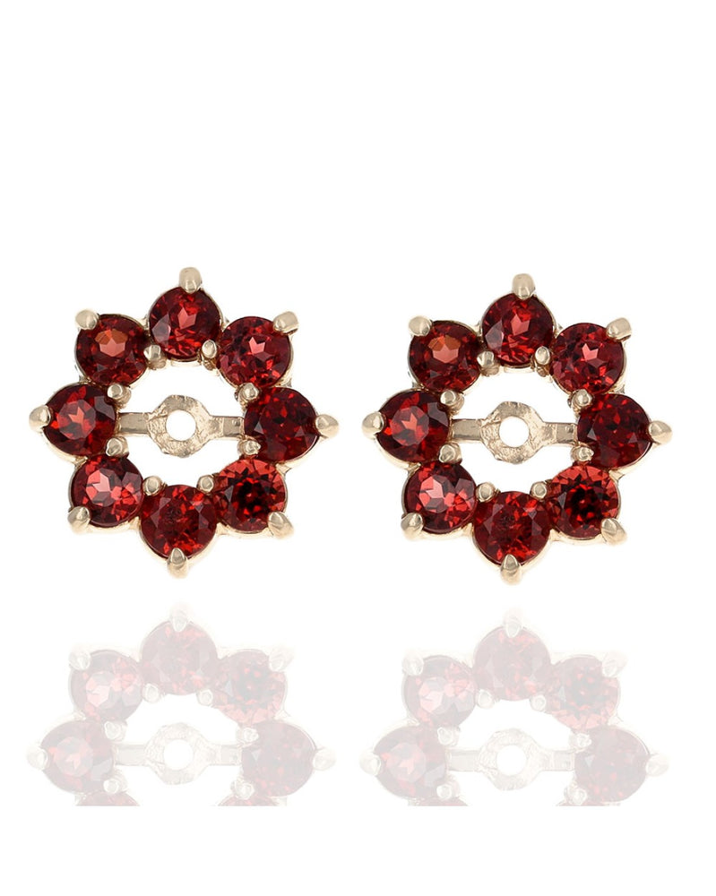 Garnet Flower Earring Jackets in Yellow Gold