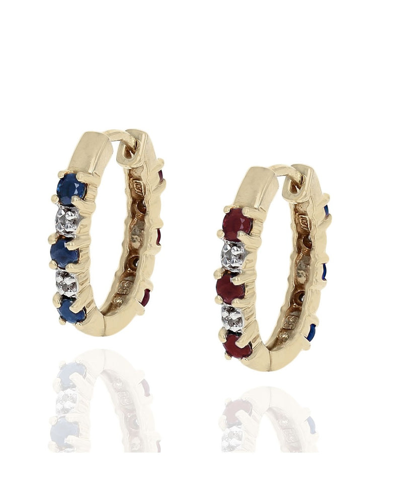 Alternating Ruby, Sapphire and Diamond Earrings