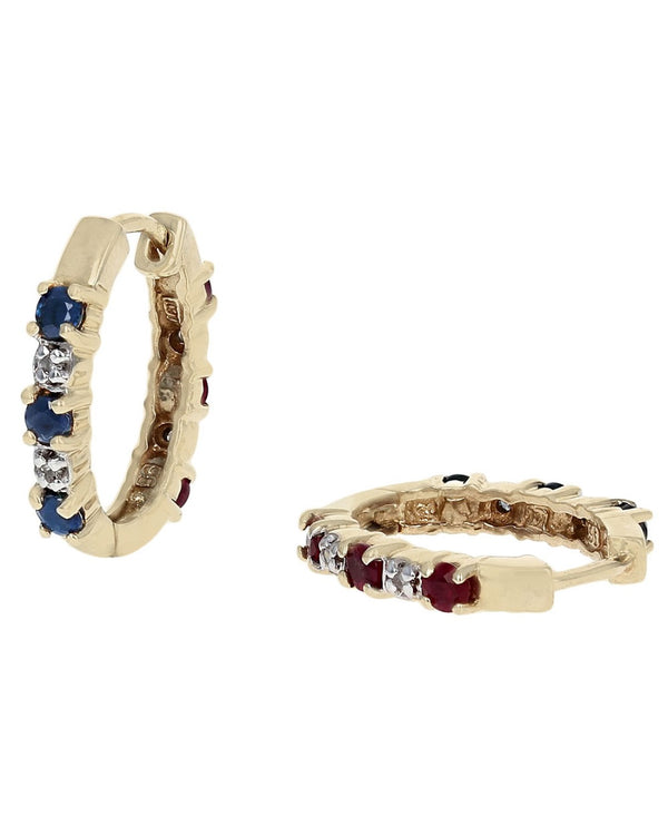 Alternating Ruby, Sapphire and Diamond Earrings