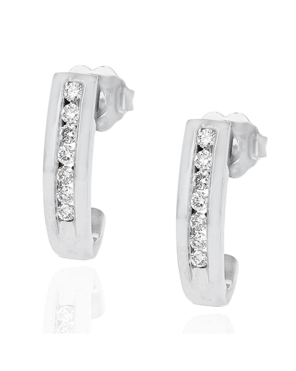 Diamond Curved Earrings in White Gold