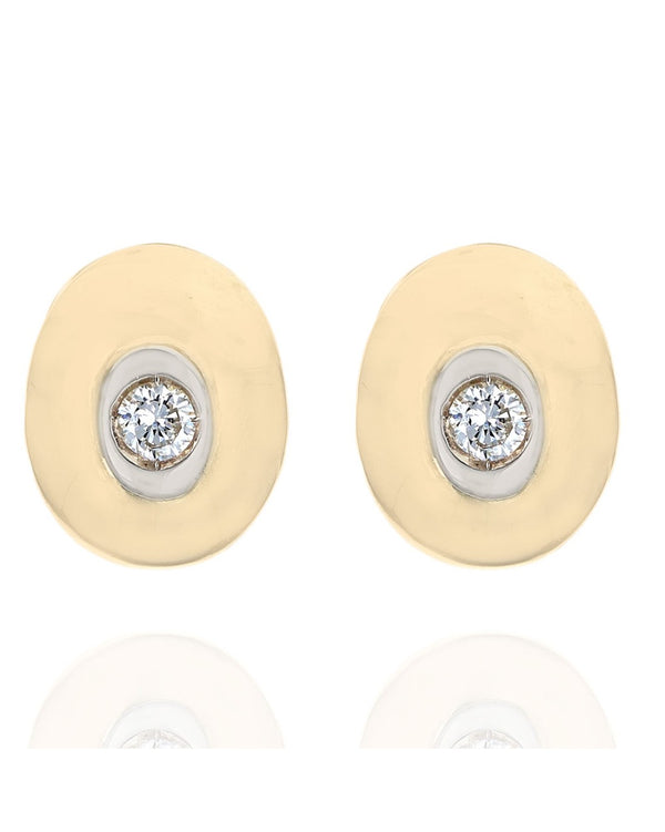 Diamond Oval Stud Earrings in White and Yellow Gold