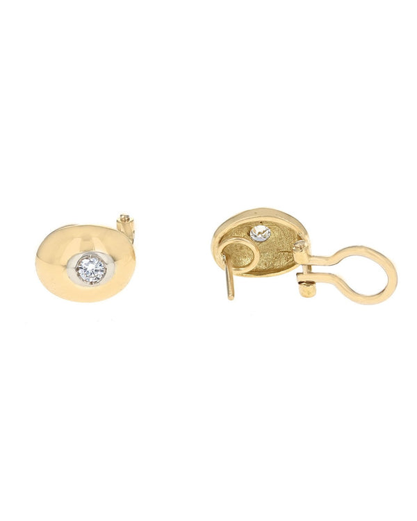 Diamond Oval Stud Earrings in White and Yellow Gold