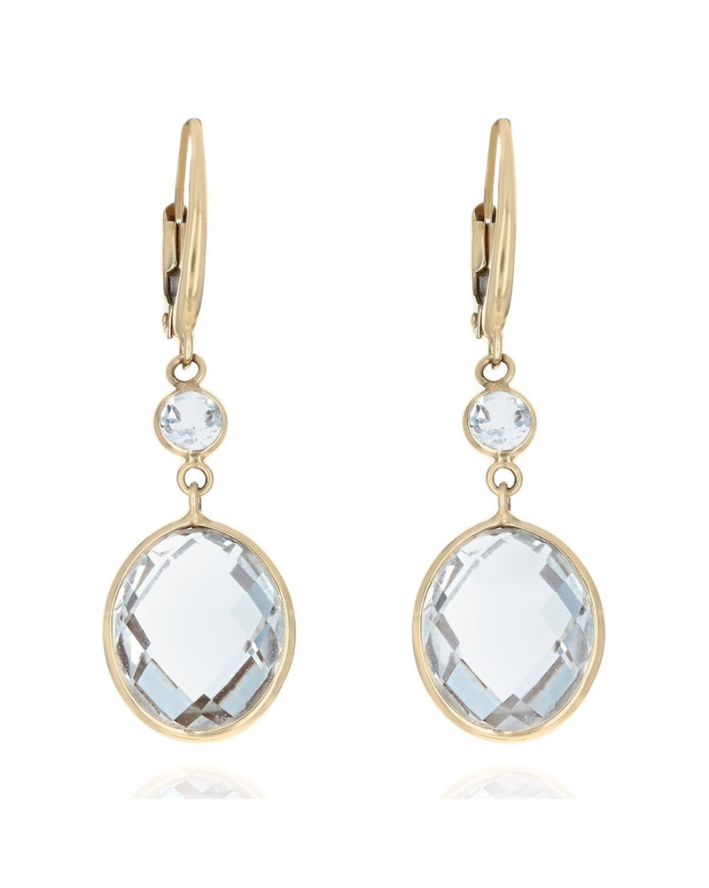 Round and Oval Checkerboard White Topaz Earrings