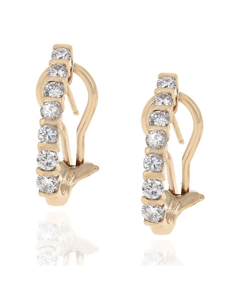 Diamond J Hoop Earrings in Yellow Gold