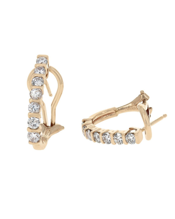 Diamond J Hoop Earrings in Yellow Gold