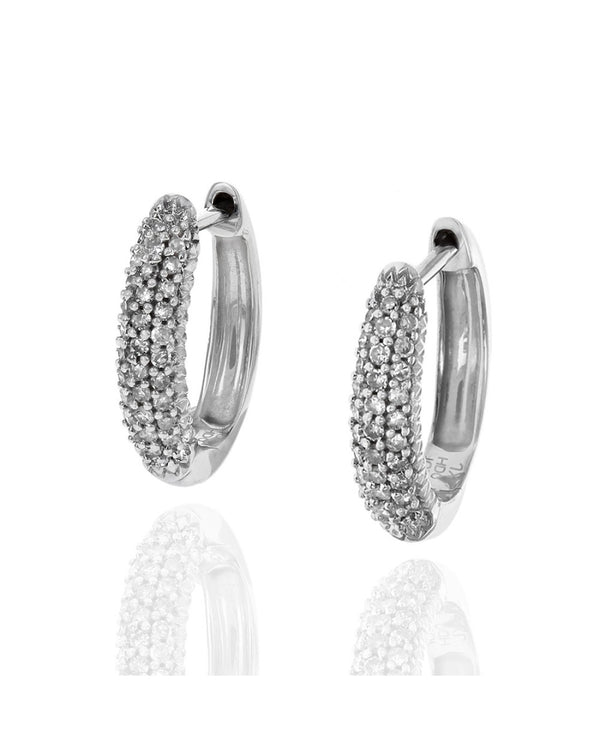 Pave Diamond Huggie Hoop Earrings in White Gold