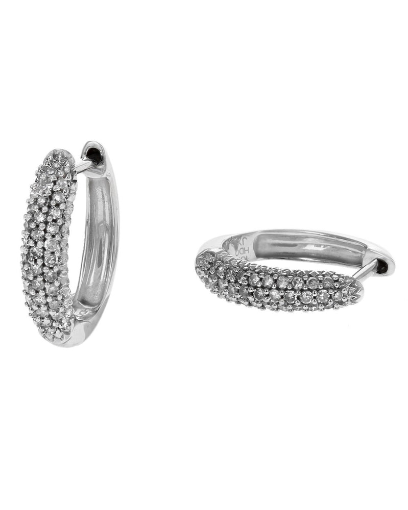 Pave Diamond Huggie Hoop Earrings in White Gold