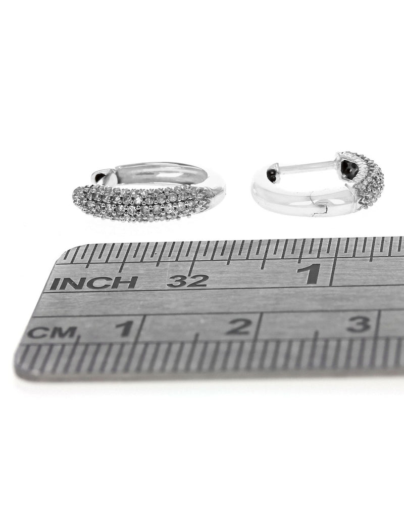 Pave Diamond Huggie Hoop Earrings in White Gold