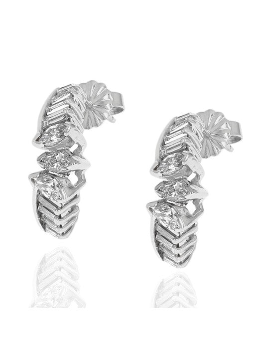 Marquise and Baguette Diamond Curved Earrings