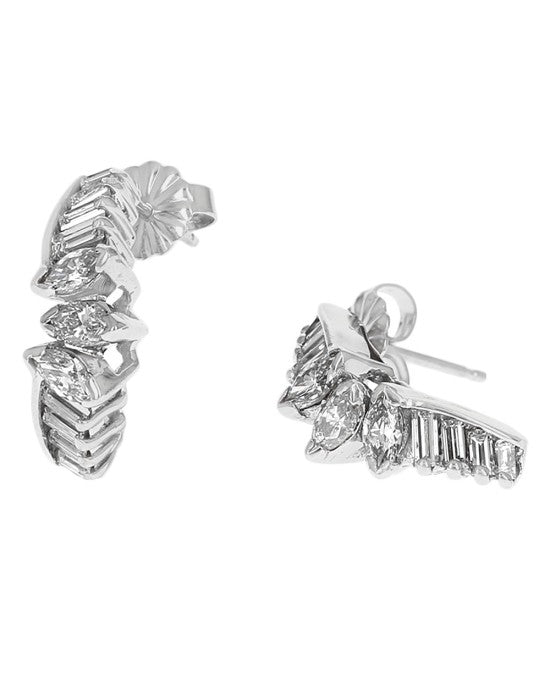 Marquise and Baguette Diamond Curved Earrings