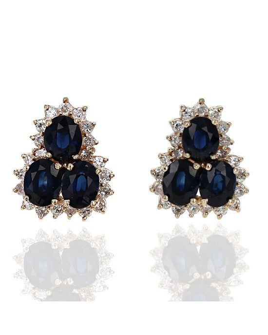 Sapphire and Diamond Triangular Shaped Earrings