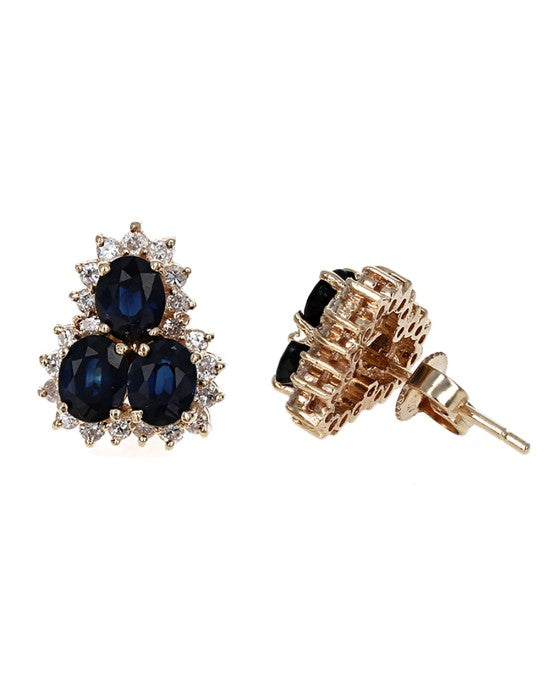 Sapphire and Diamond Triangular Shaped Earrings