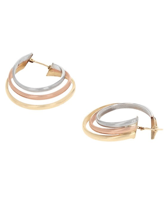 3 Tone Triple Hoop Earrings