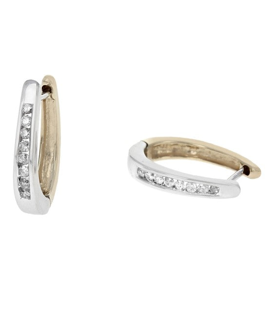 Small Diamond Hoop Earrings in White and Yellow Gold