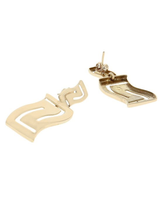 Open Cut Wavy Rectangle Dangle Earrings in Yellow Gold