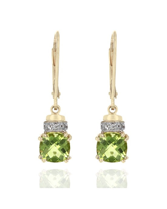 Peridot Cushion and Diamond Accent Drop Earrings