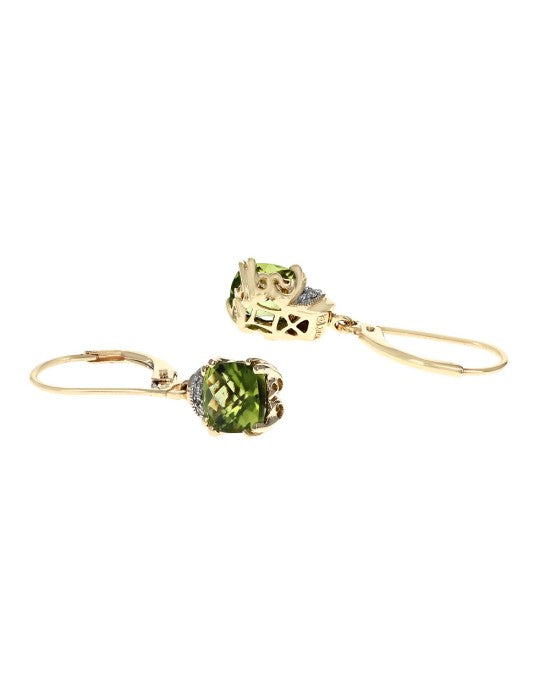 Peridot Cushion and Diamond Accent Drop Earrings