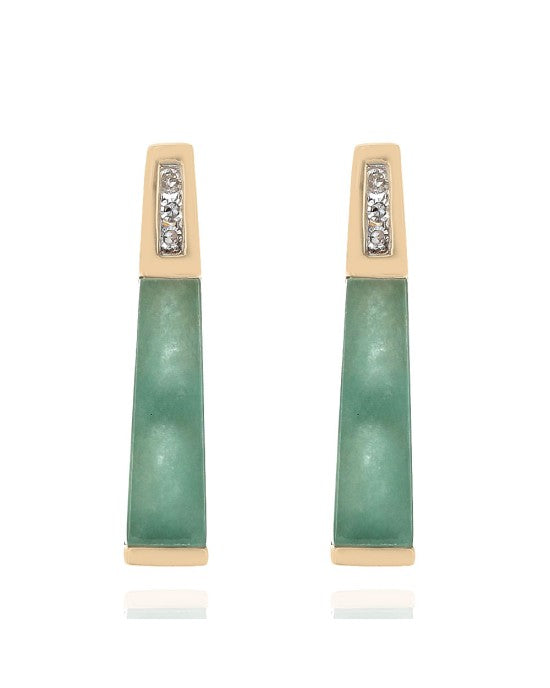 Jade Panel and Diamond Triangular Drop Earrings