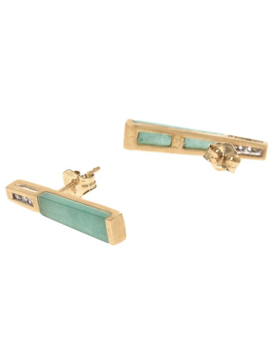 Jade Panel and Diamond Triangular Drop Earrings