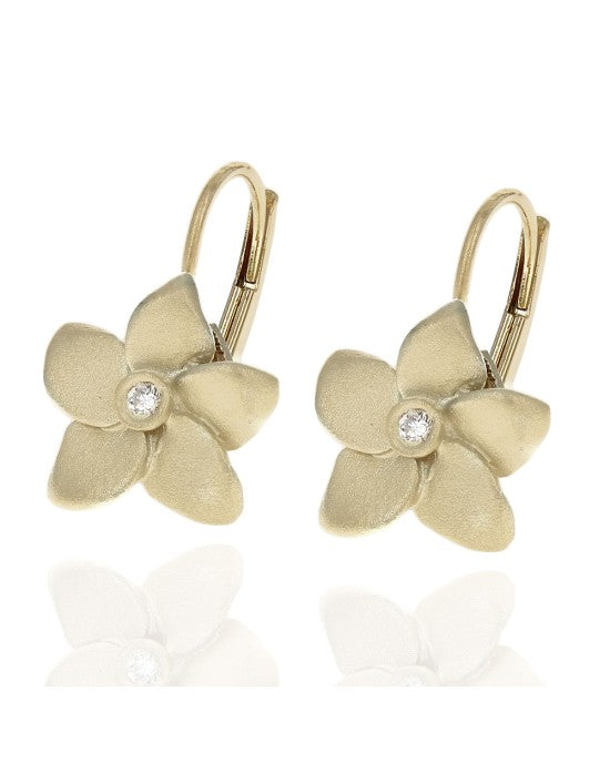 Diamond Plumeria Drop Earrings in Yellow Gold