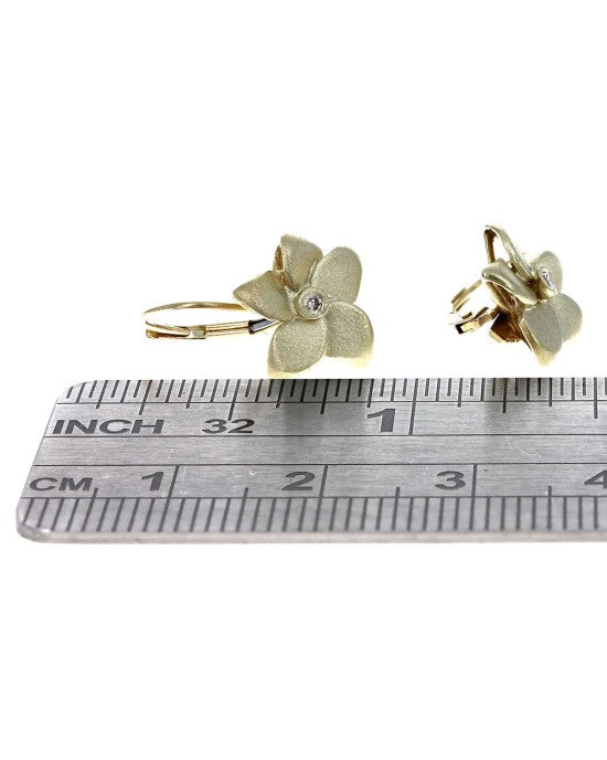 Diamond Plumeria Drop Earrings in Yellow Gold