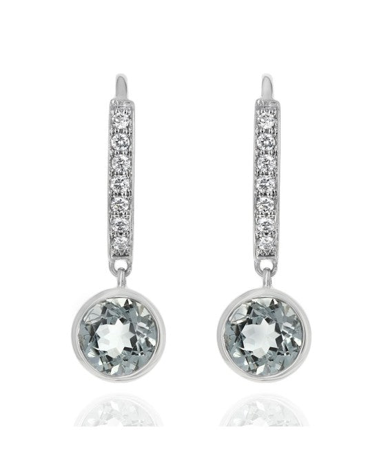 Prasiolite and Diamond Drop Earrings in White Gold