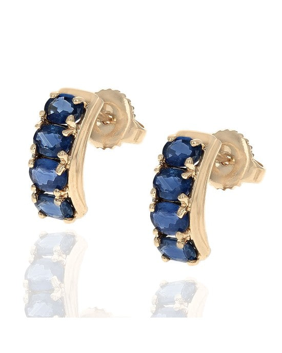 Blue Sapphire Curved Earrings in Yellow Gold