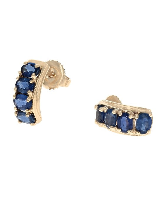 Blue Sapphire Curved Earrings in Yellow Gold