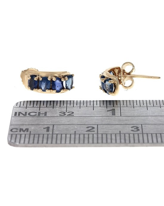 Blue Sapphire Curved Earrings in Yellow Gold