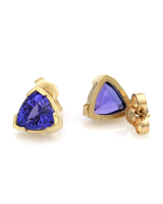 Trillion Tanzanite Stud Earrings in Gold