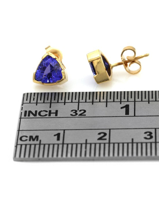 Trillion Tanzanite Stud Earrings in Gold