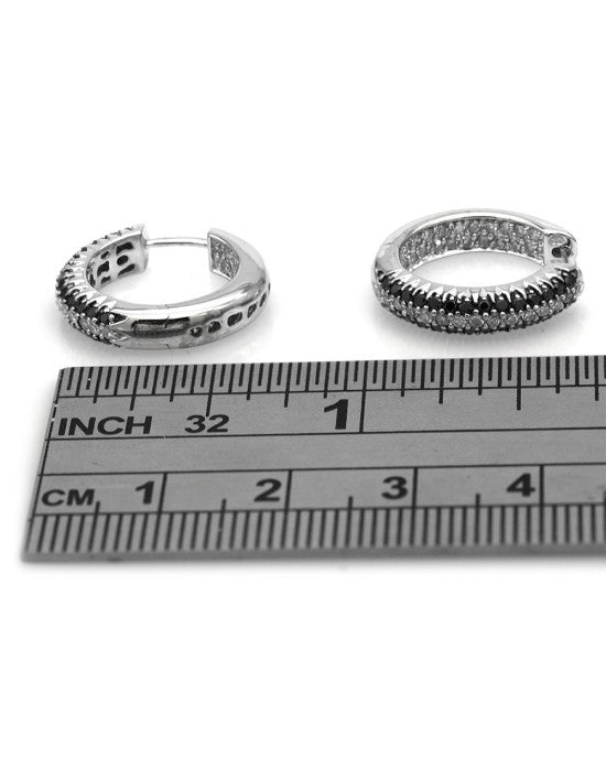 Pave Black and White Diamond Small Hoops in White Gold