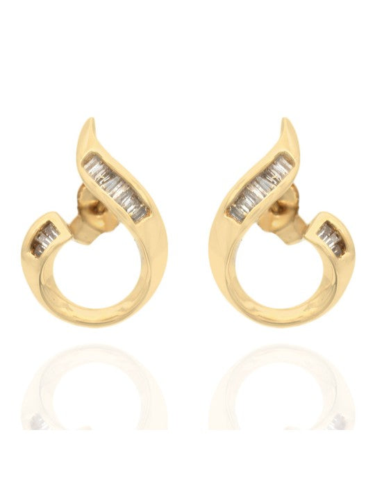 Diamond Swirl Earrings in Yellow Gold