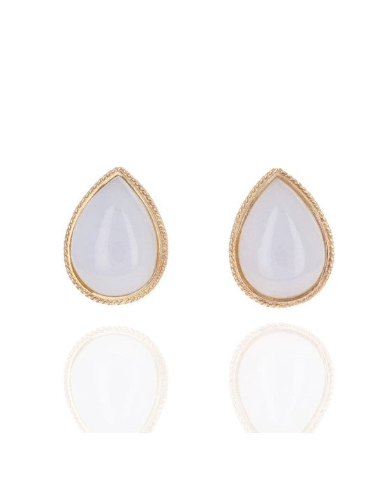 White Jadeite Earrings in Yellow Gold